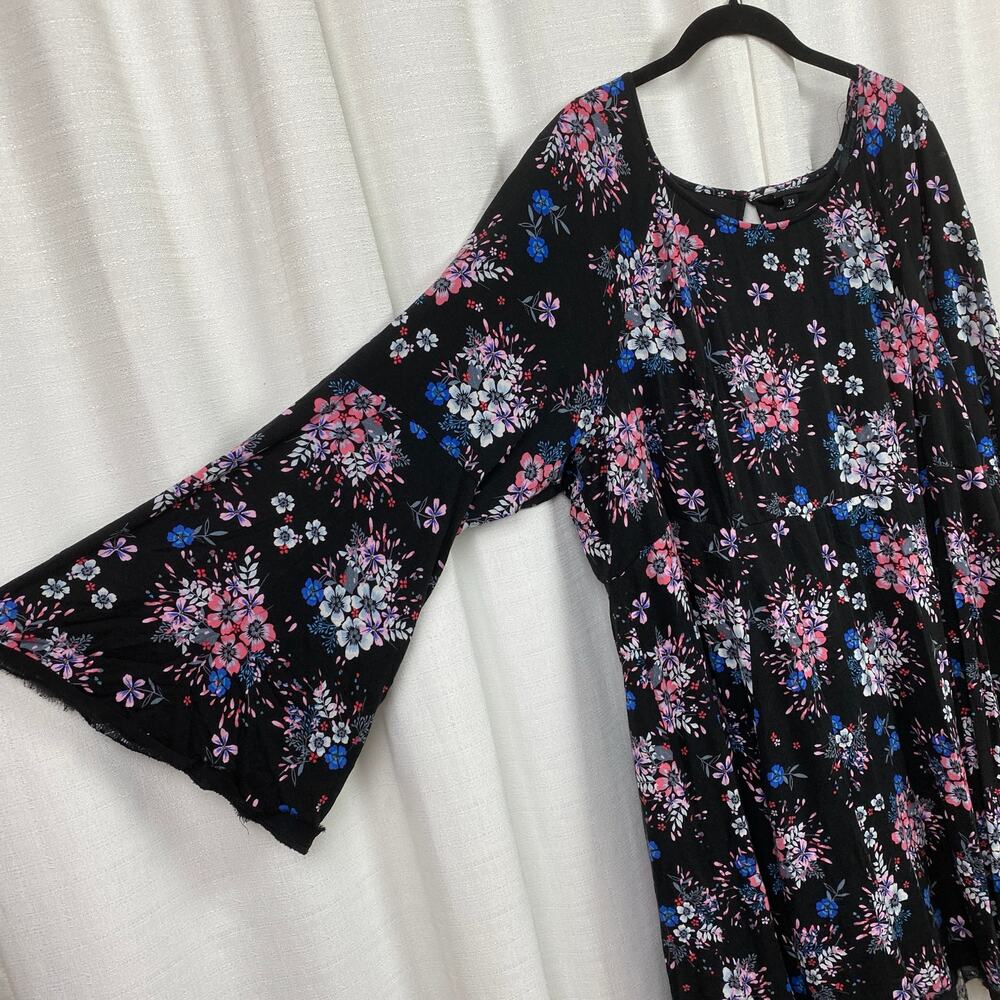 Torrid Black&Pink Floral Challis Mini Dress Sz.24W - Picture 8 of 14